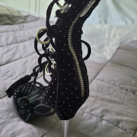 Collin Stuart black tasseled straps stilettos. - Picture 2 of 3